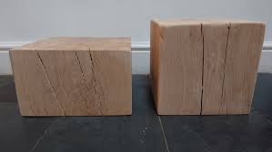 Solid Oak Wood Block Side Table