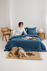 Solid Blue Linen Bedding Set