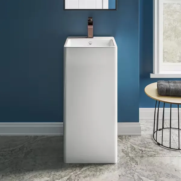 Swiss Madison Concorde Glossy White Square Pedestal Sink