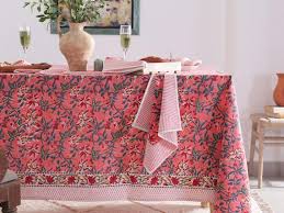 Pink Floral Printed Tablecloth