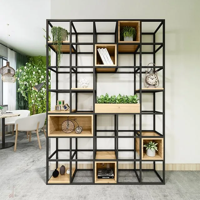 Industrial Metal and Wood Modular Bookshelf