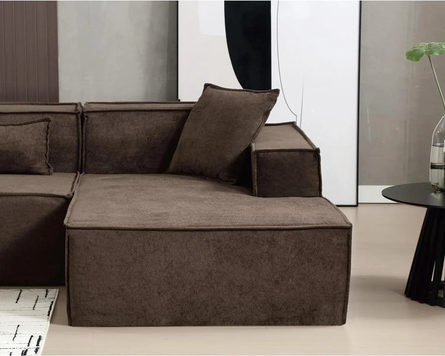 Tabaray Brown Textured Fabric Modular Sofa