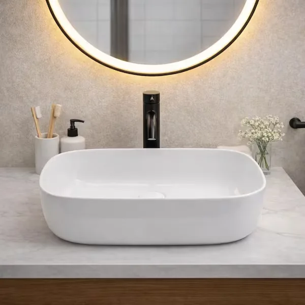 White Ceramic Oval Vessel Sink