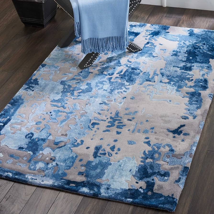 Nourison Prismatic Abstract Blue Wool Area Rug