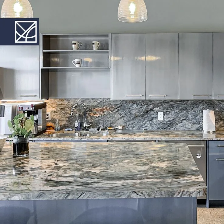 Blue Fusion Quartzite Blue Rectangular Kitchen Island