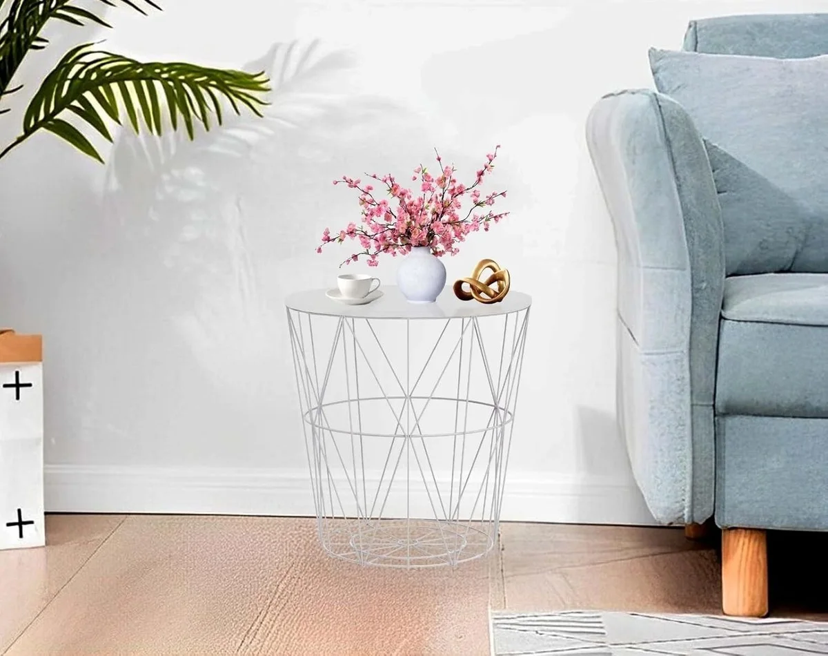 White Wire Basket Side Table