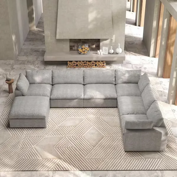 J&E Home Gray Linen Sectional Sofa