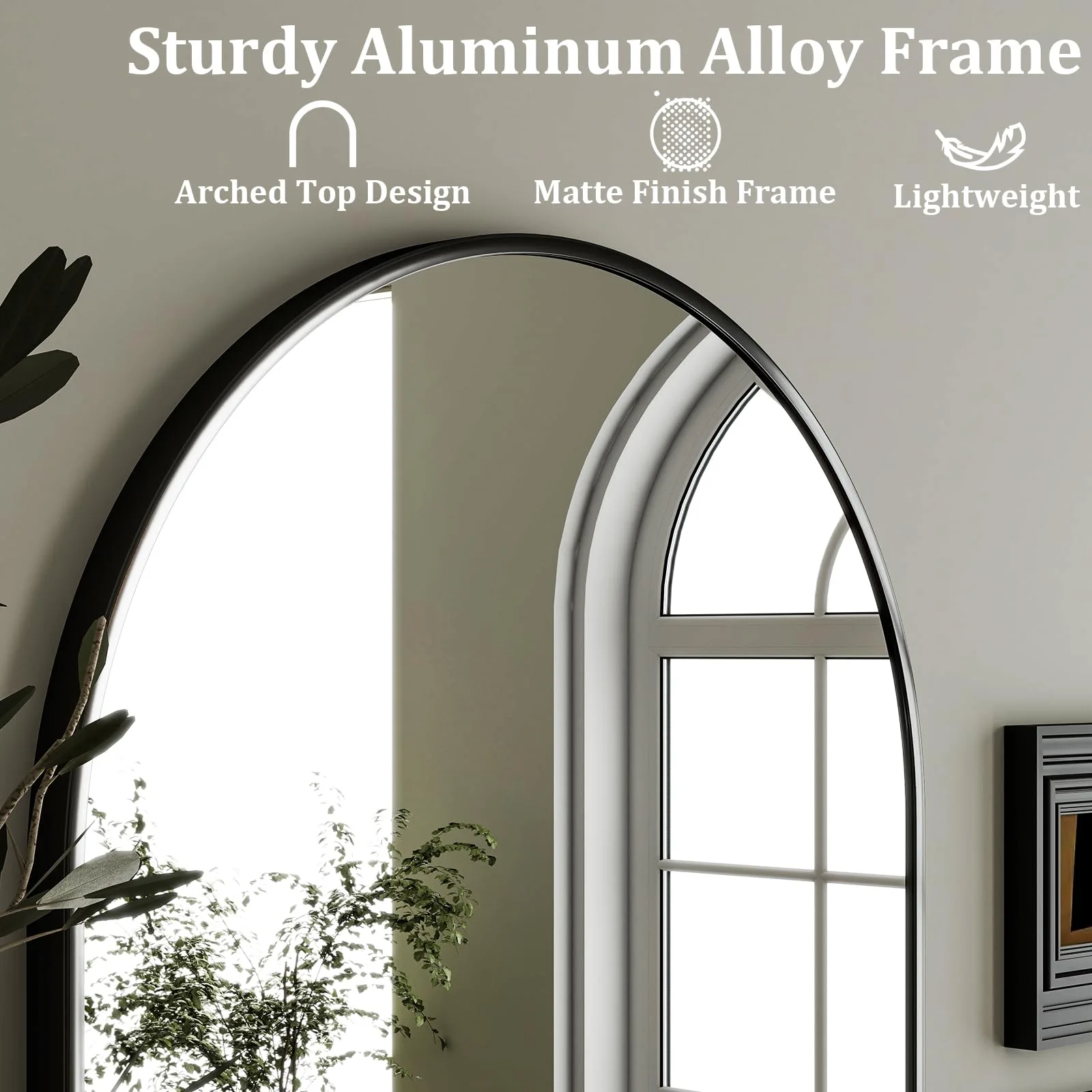 Arched Wall Mirror with Black Aluminum Frame