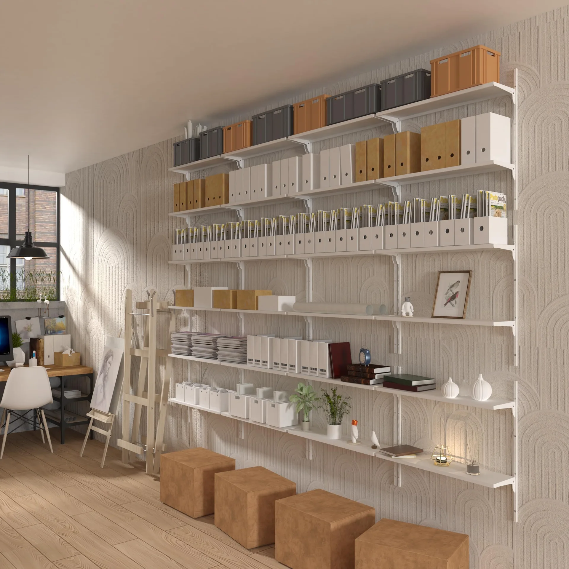 White Metal Modular Wall Shelving