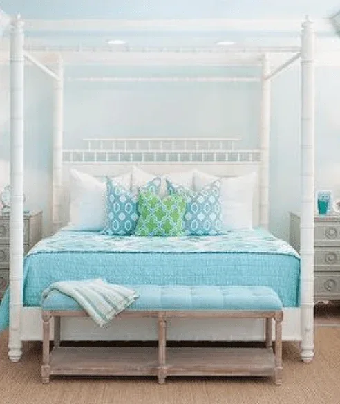 Four Poster Bamboo White Painted Wood Canopy Bed
