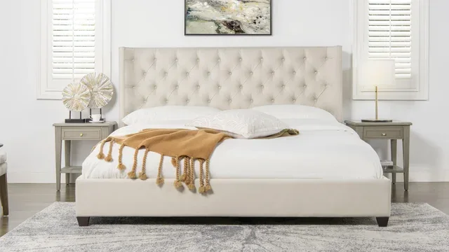 Beige Tufted Upholstered Bed