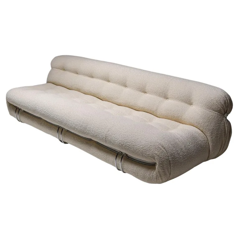 Cassina Soriana Cream Bouclé Tufted Sofa