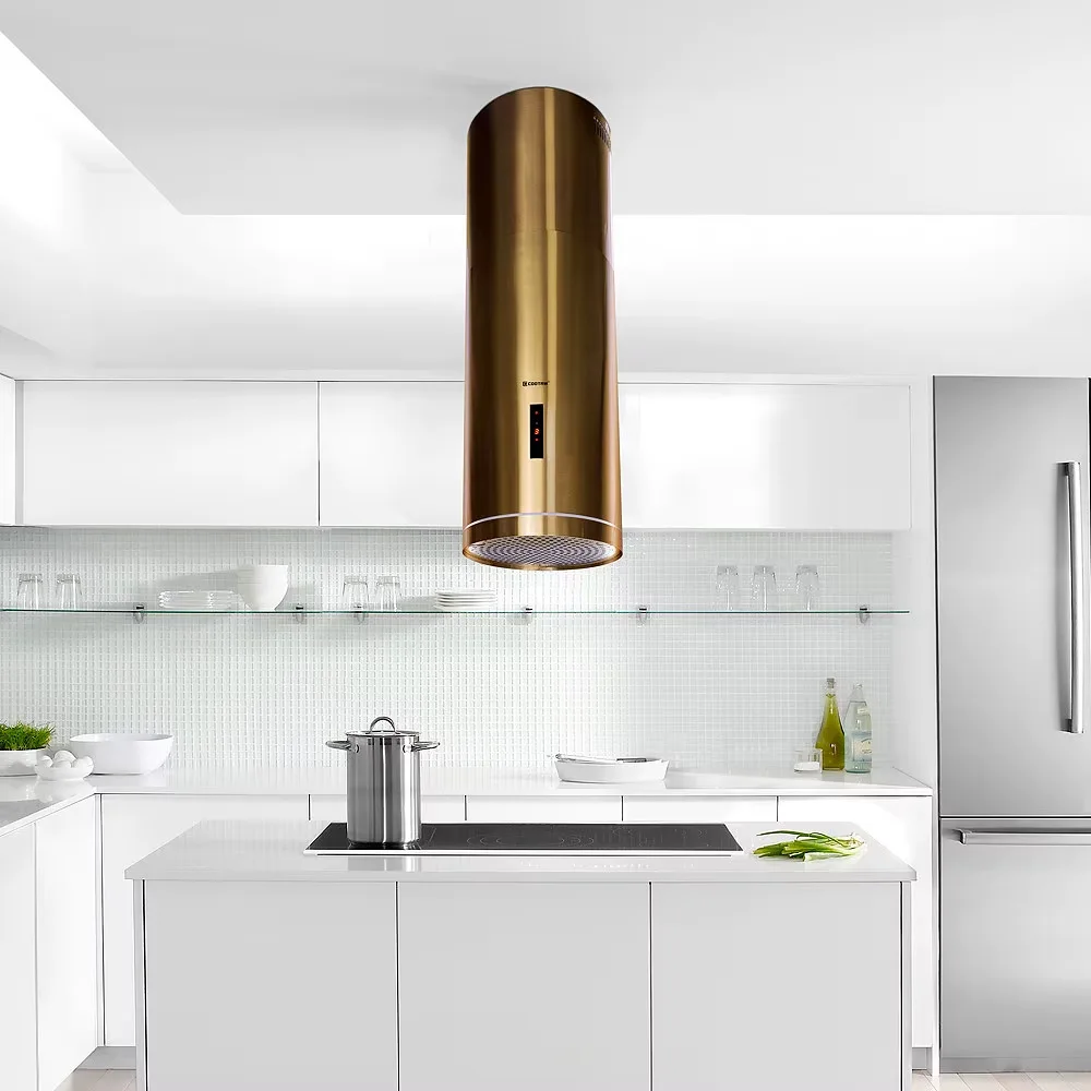 Brushed Gold Cylindrical Range Hood