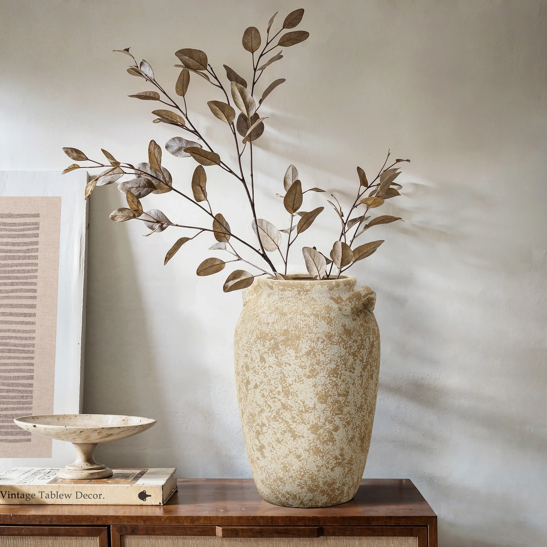 Distressed Beige Ceramic Vase