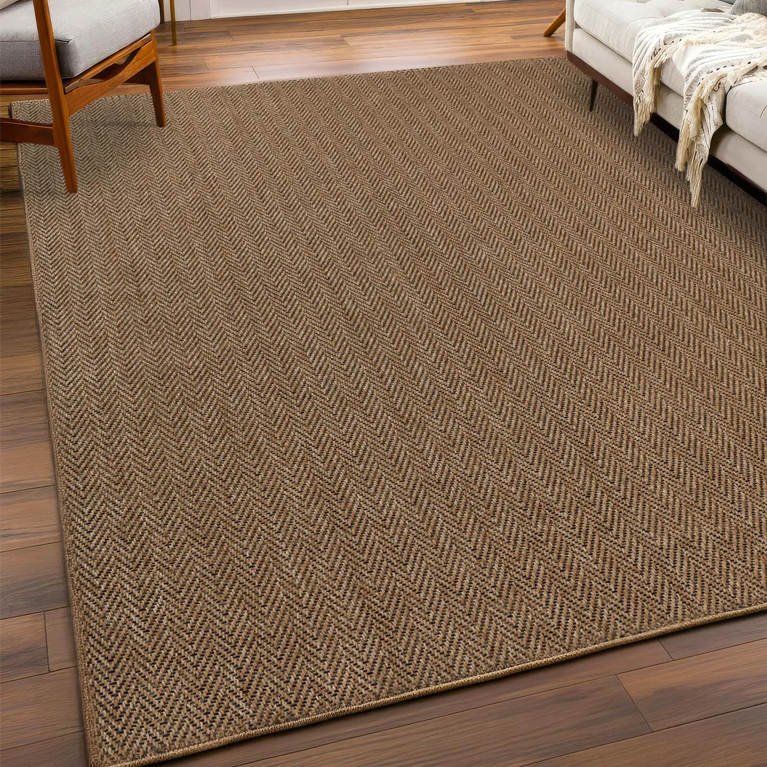 Nova Rustic Herringbone Sisal-Look Indoor/Outdoor Area Rug