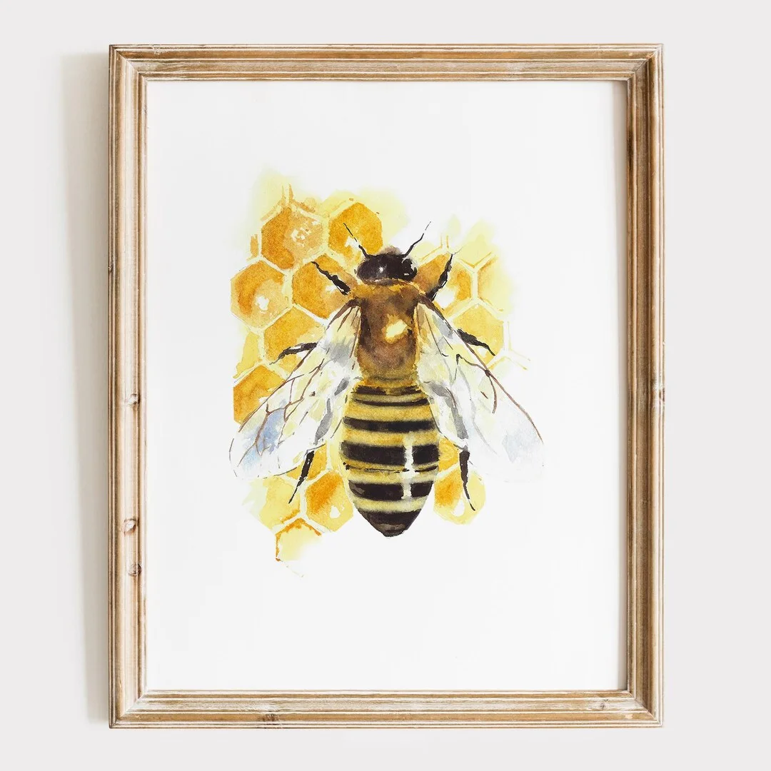 Honey Bee Watercolor Framed Wall Art