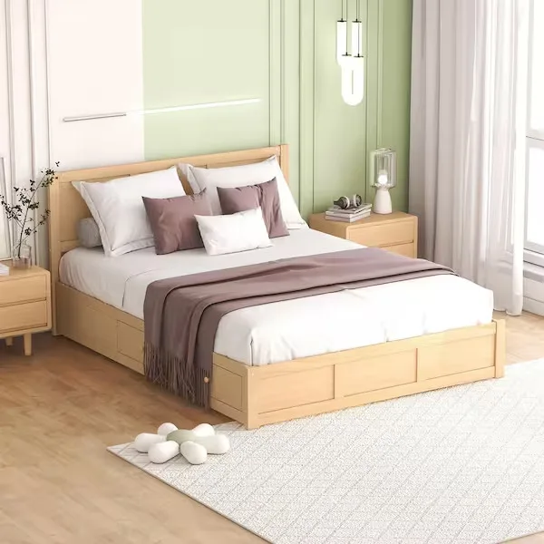 Natural Wood Platform Bed