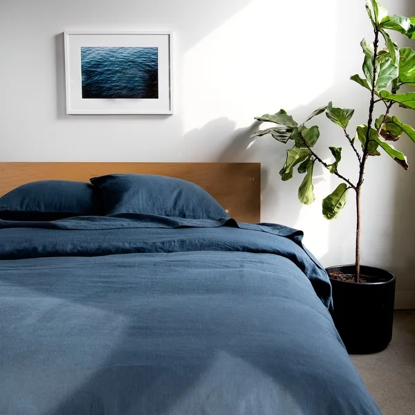 Solid Blue Linen Bedding Set