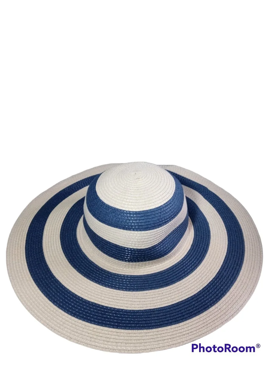 Navy and Tan Striped Sun Hat