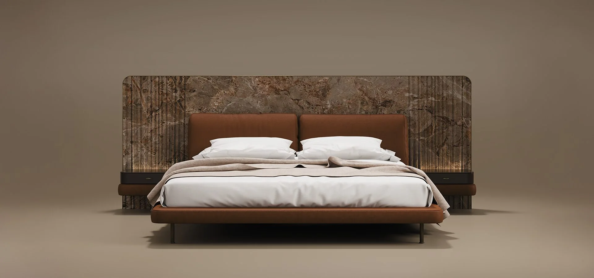 Colorado Upholstered Leather Bed with Marble Headboard