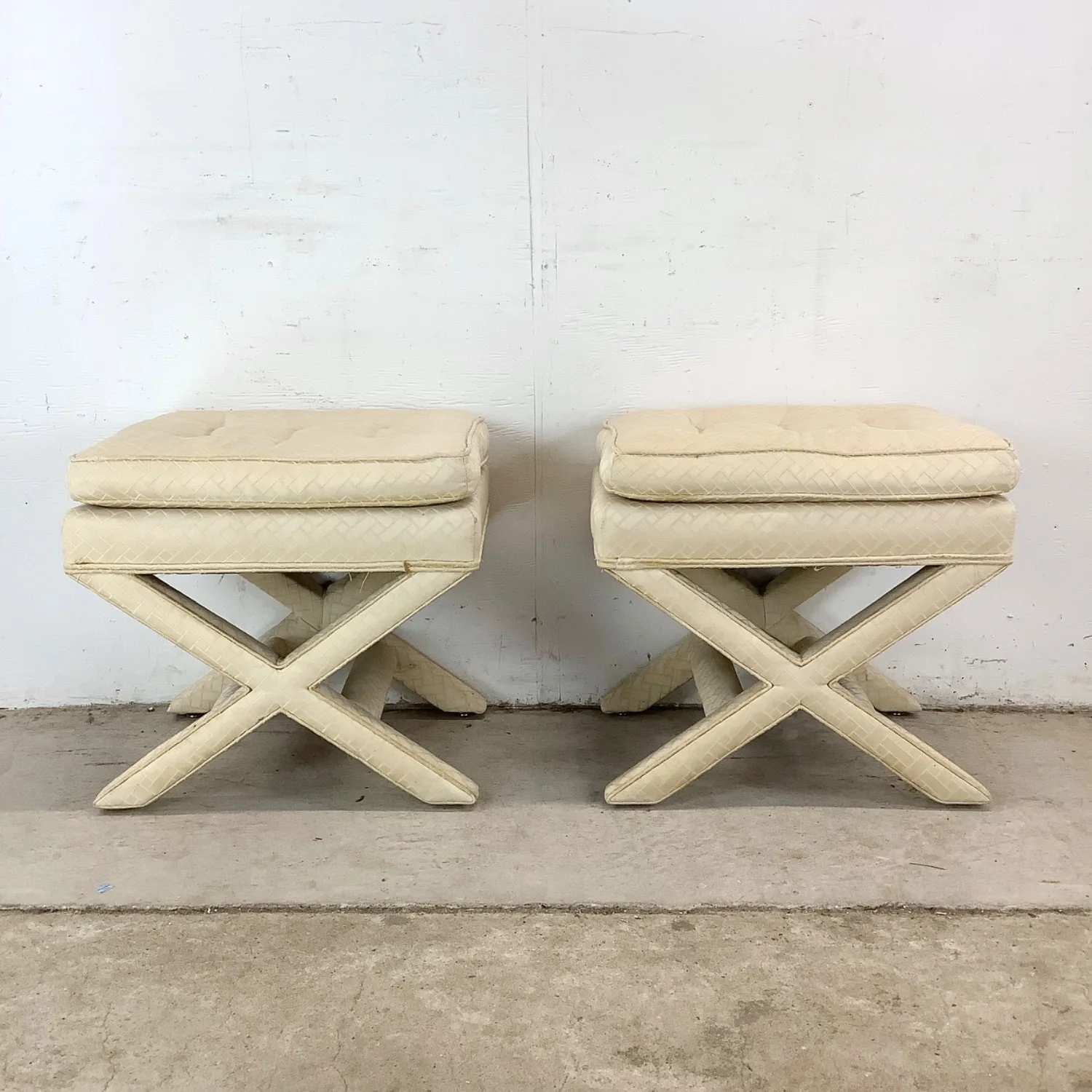 Pair Vintage X Base Ottomans