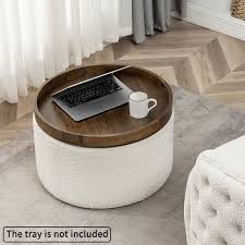 Round Upholstered Storage Ottoman Coffee Table