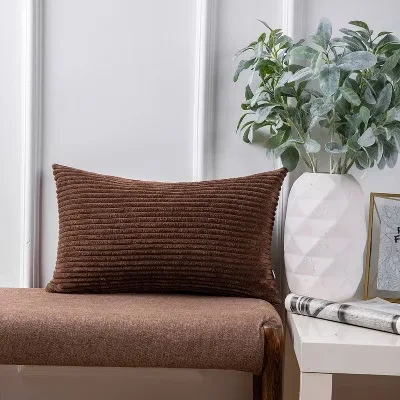Brown Ribbed Velvet Throw Pillow