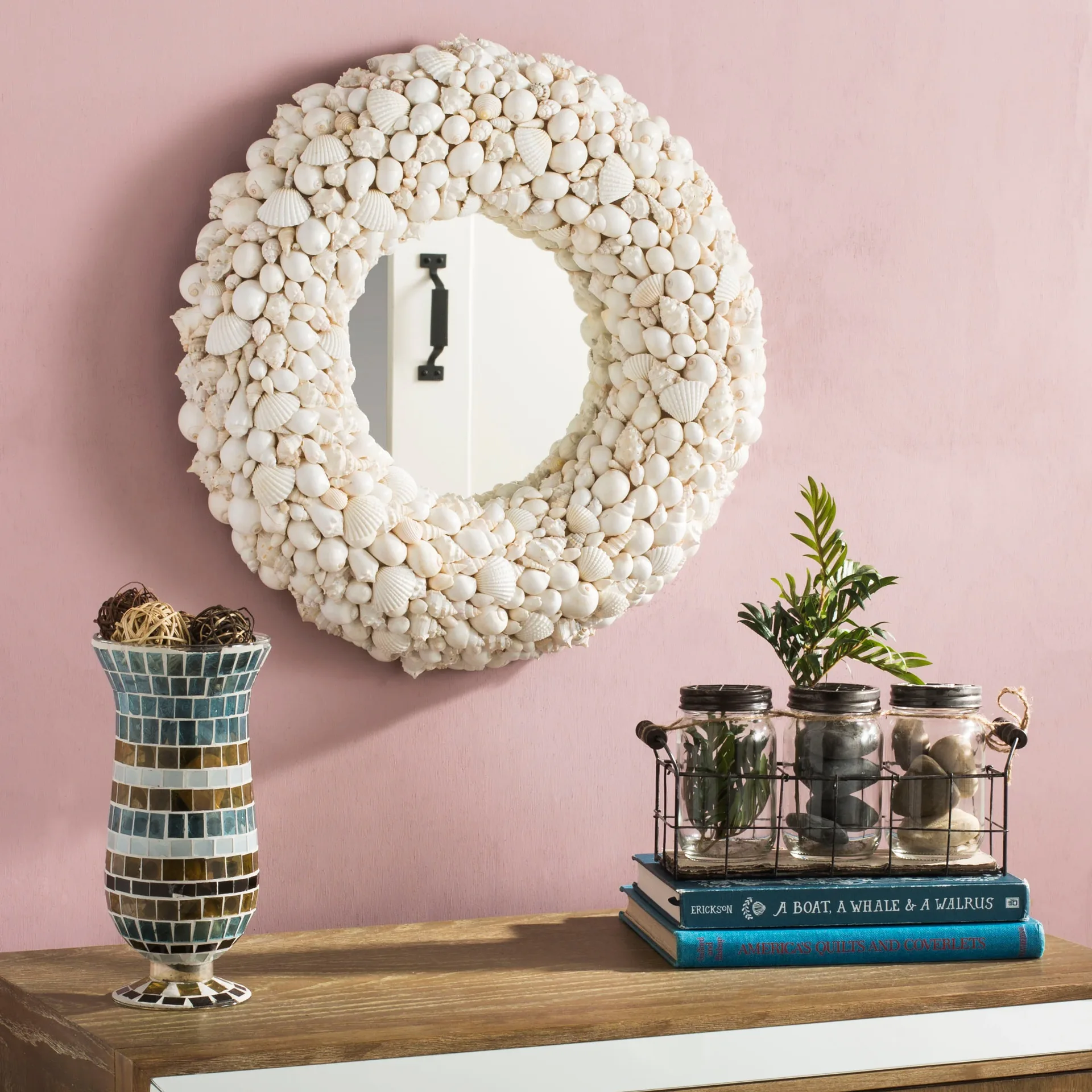 Merrigan Round White Shell Mirror