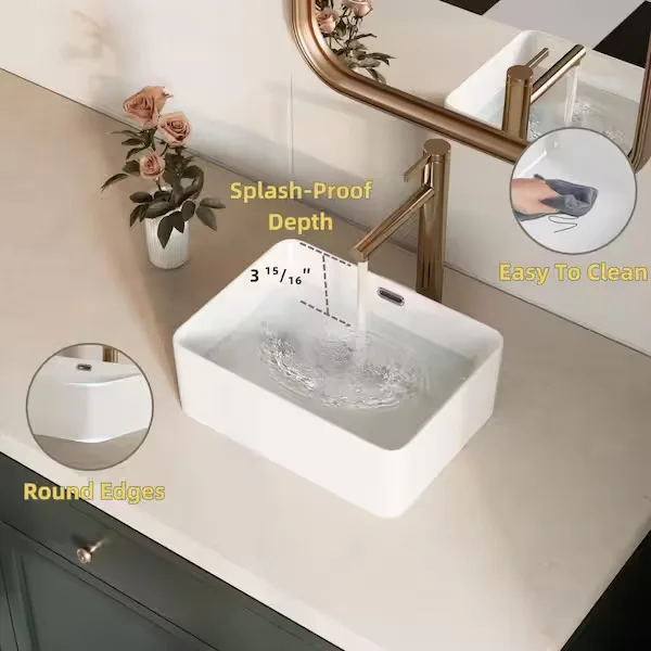 Modern Rectangular Ceramic Vessel Sink