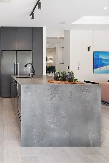 Modern Gray Concrete Kitchen Island