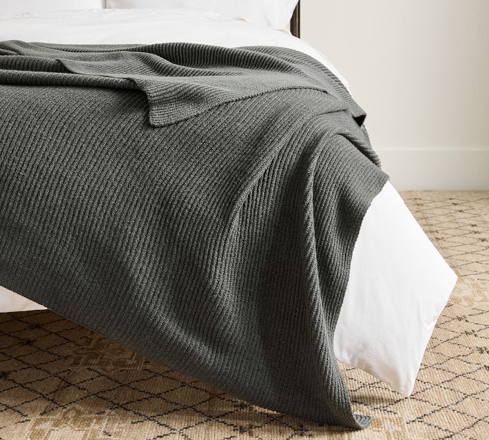 Ribbed Cotton Knit Throw Blanket