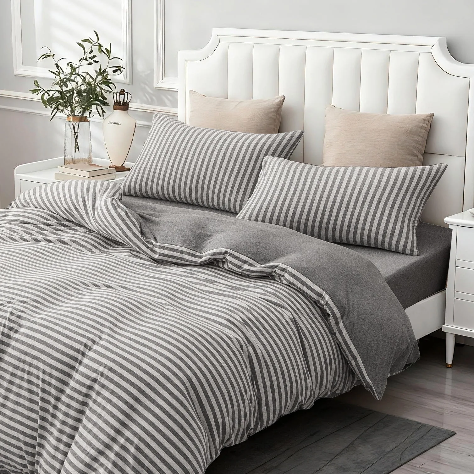 Gray Striped Cotton Pillow Sham