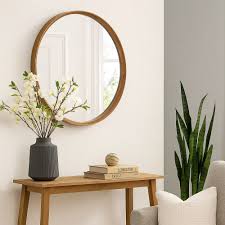 Round Wood Wall Mirror