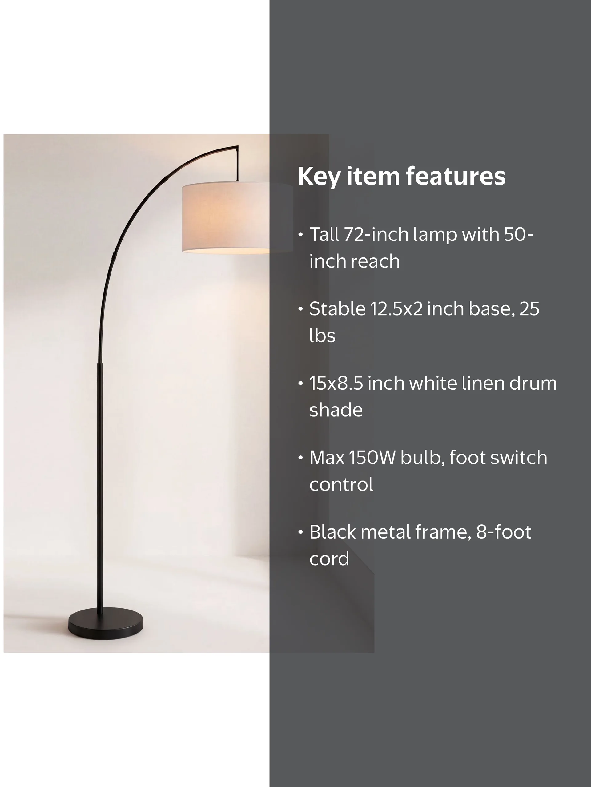 Modern Black Metal Arc Floor Lamp