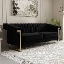Black Velvet Channel Tufted Sofa