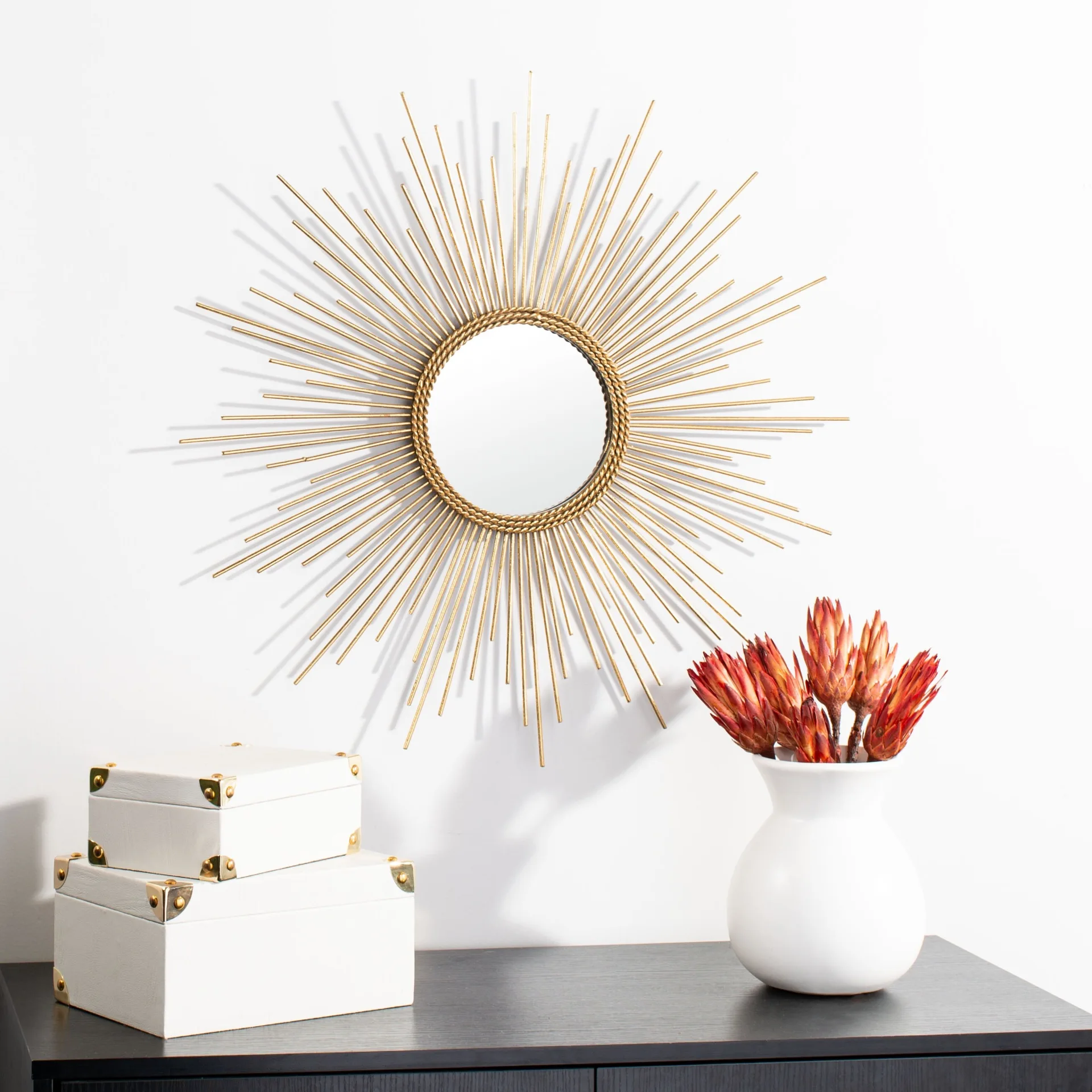 Safavieh Nahla Gold Round Sunburst Wall Mirror