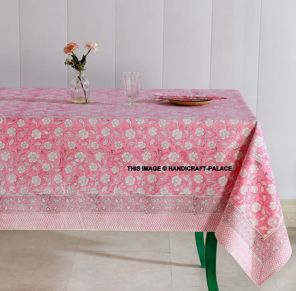 Pink Floral Printed Tablecloth
