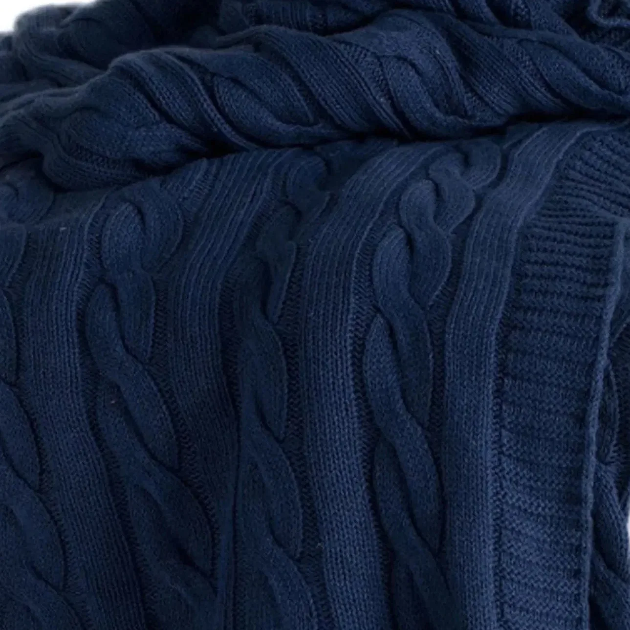Navy Cotton Knit Throw Blanket