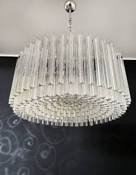 Triedri Murano Glass Cylindrical Tiered Crystal Prism Chandelier
