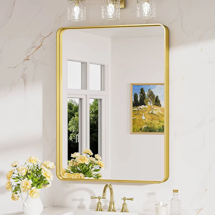 Keonjinn Brushed Gold Rectangular Wall Mirror