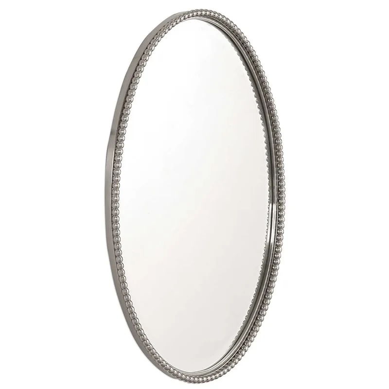 Beaumont Lane Brushed Silver Beaded Oval Mirror
