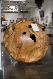 Natural Teak Wood Sphere Sculpture