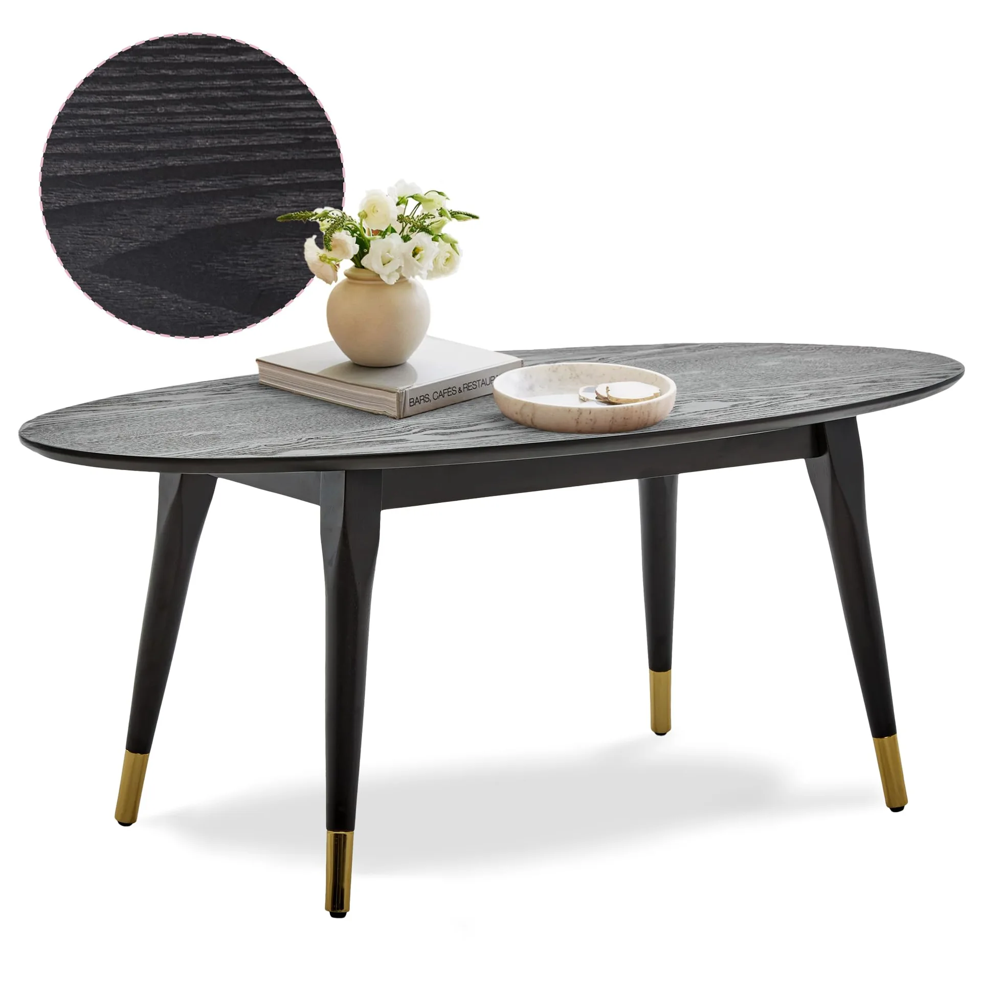 Clemintine Oval Coffee Table in Black Wood