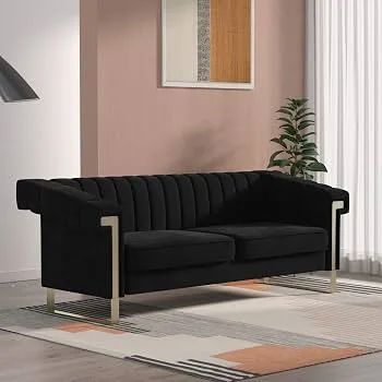 Black Velvet Channel Tufted Sofa