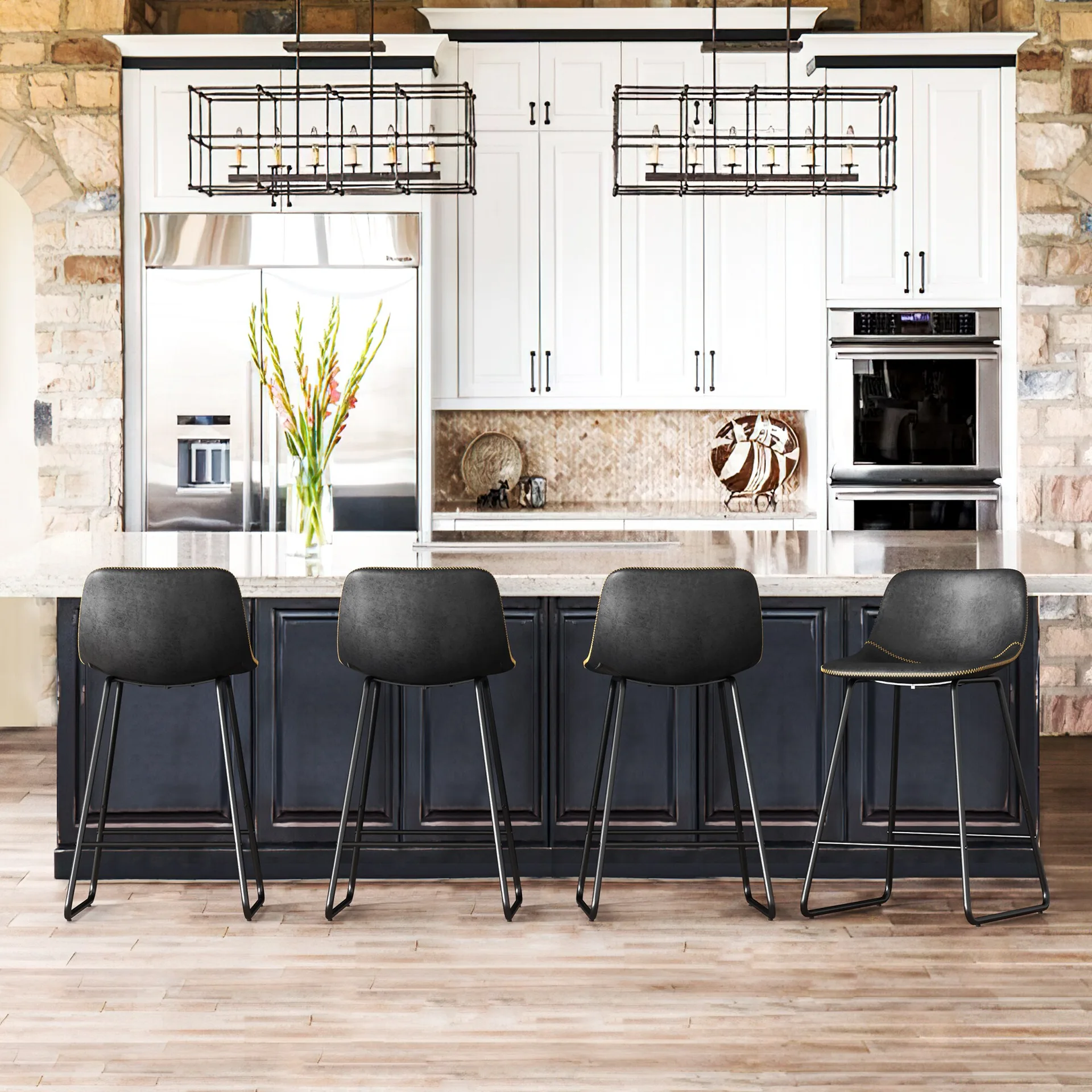 Black Upholstered Metal Bar Stool
