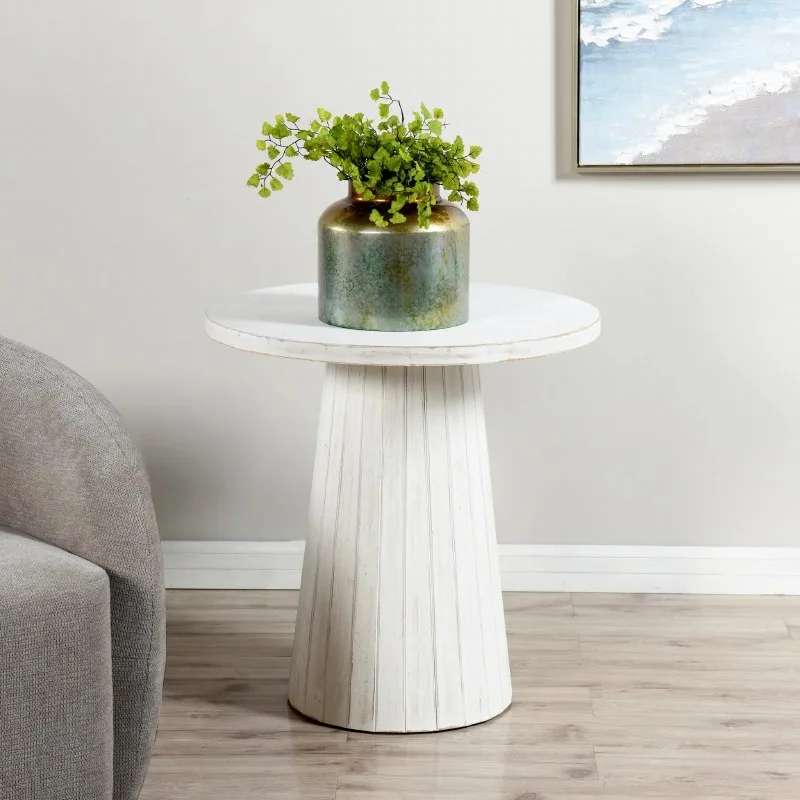 Round White Wood Pedestal Side Table
