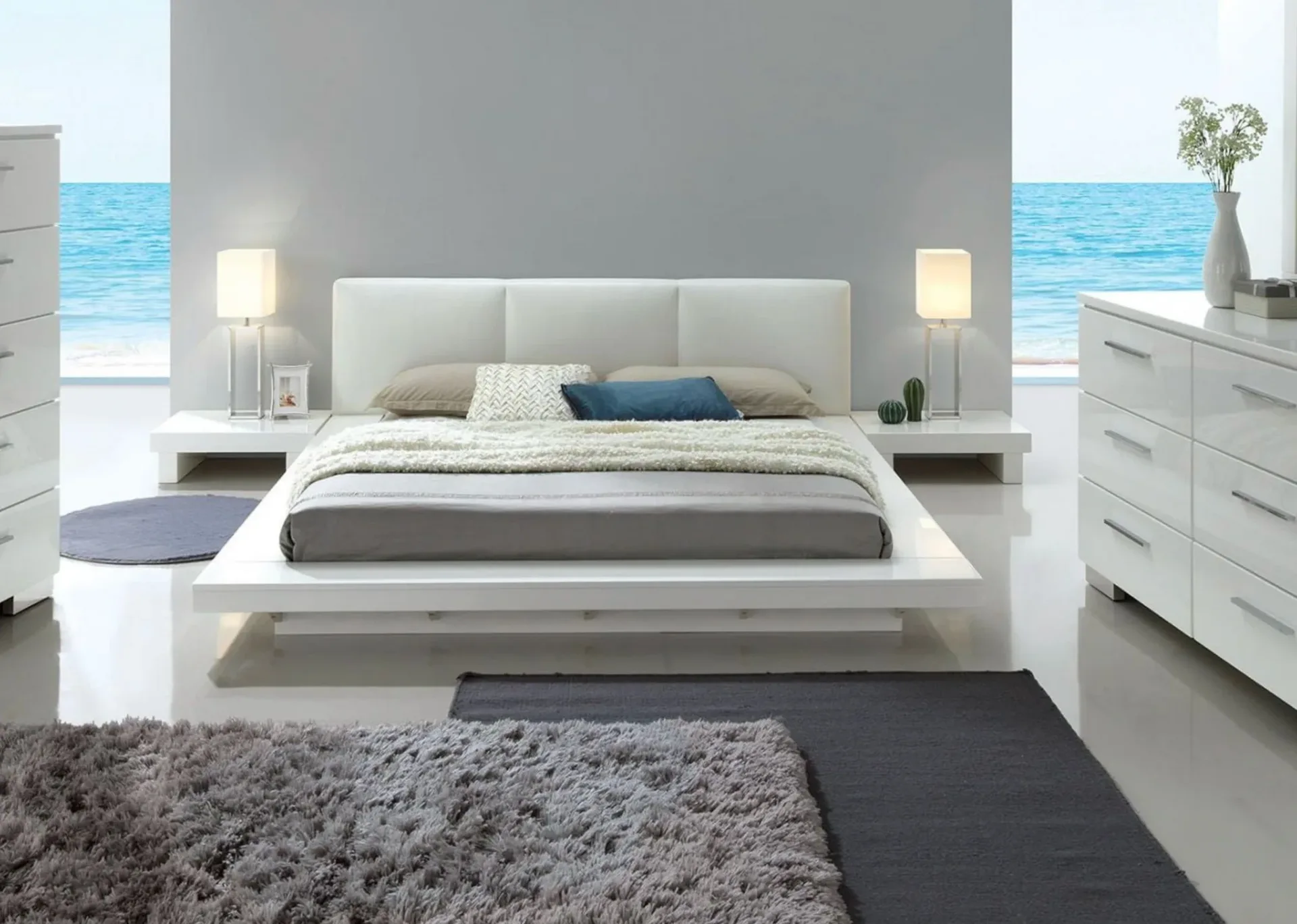 Lanide Modern White Low Profile Platform Bed