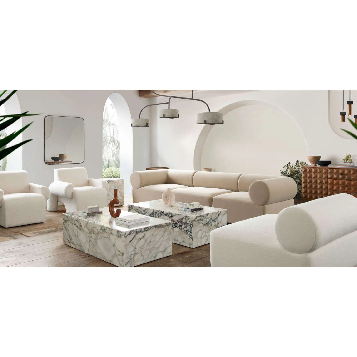 Cream Velvet Low Profile Sofa
