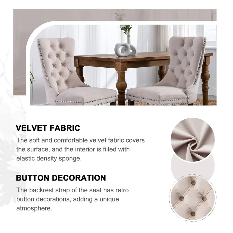 Beige Tufted Velvet Upholstered Dining Chair