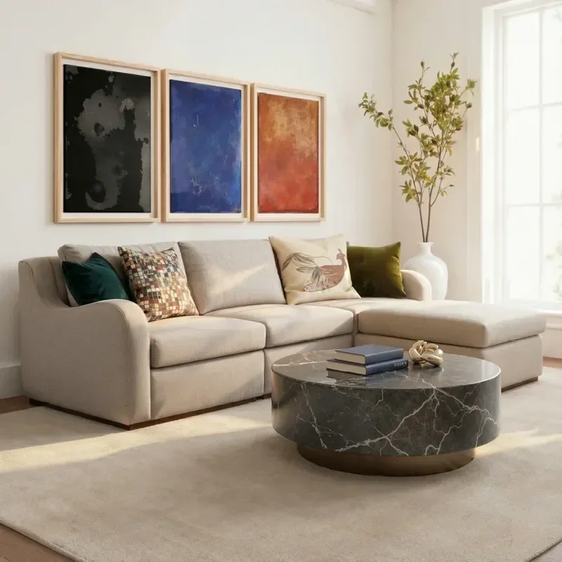 Beige Cotton Linen Sectional Sofa